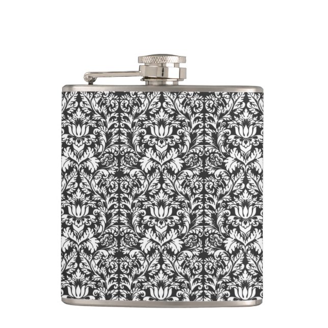 Cantil Vintage Brocado de Renda de Damasco Preto e Branco (Frente)