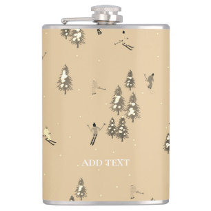 Cantil Vintage Brown Winter Skiers Esquiando padrão