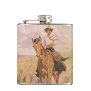 Cantil Vintage Cowgirl Cowboy, Mulher de Cavalo por Dunto