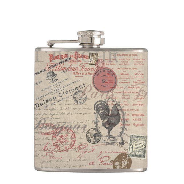 Cantil Vintage French Escrevendo Tipografia Paris Rooster (Frente)