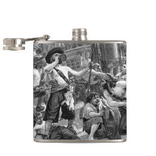 Cantil Vintage Pirates Lutando e Bebendo no Navio