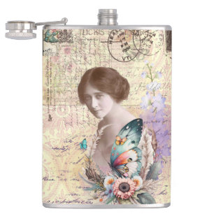 Cantil Vintage senhora com borboleta e flora