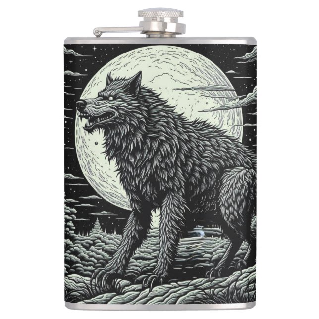 Cantil Vintage Werewolf em frente à lua cheia (Frente)
