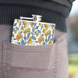 Cantil Vintage Yellow Orange Folk Floral Blue Leaf