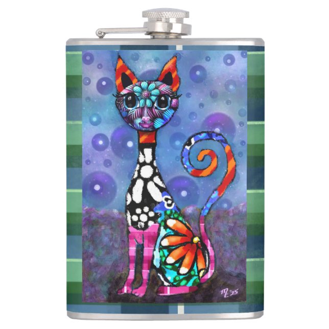 Cantil Whimsical Big-Eyed Funky Abstract Kitty Cat (Frente)