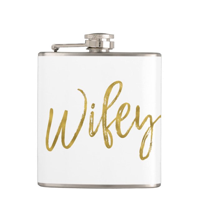 Cantil Wifey Flask com Tipografia de Folha de Ouro (Frente)