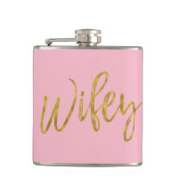 Wifey Flask with Gold Foil Script and Pink