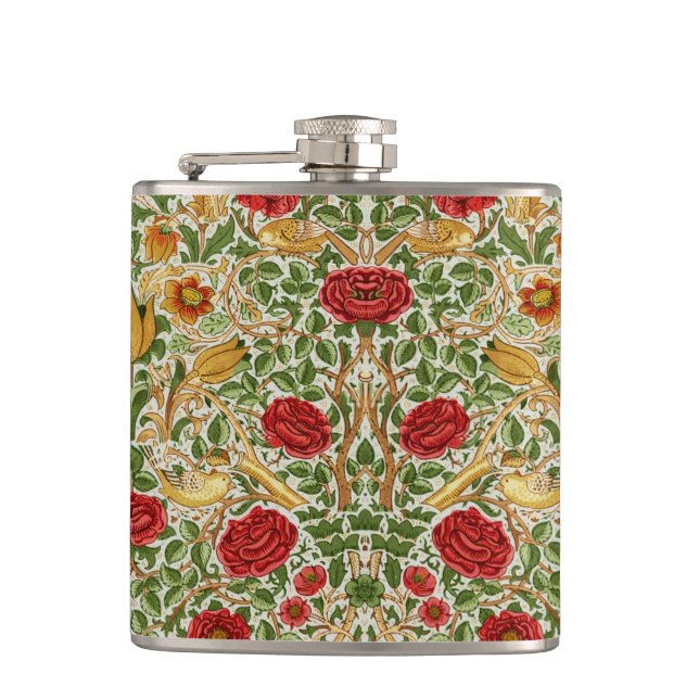 Cantil William Morris Rosa & Pássaros Chintz Vermelho (Frente)