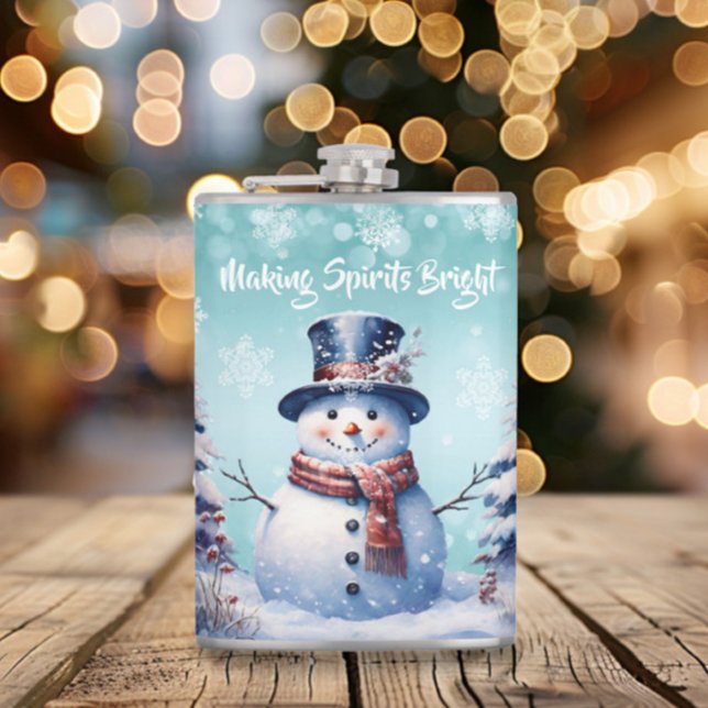 Cantil Winter Forest Snowman Natal | Cerceta (Teal Winter Forest Snowman Christmas Flask)