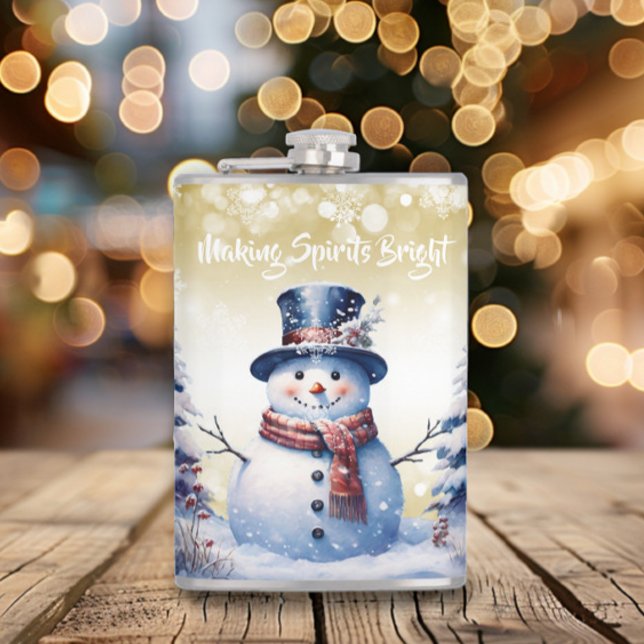 Cantil Winter Forest Snowman Natal | DOURADO (Gold Winter Forest Snowman Christmas Flask)