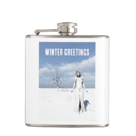 Cantil Winter Greetings. Female elf walking in the snow