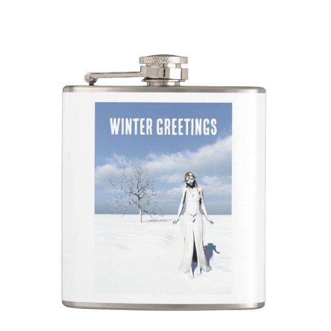 Cantil Winter Greetings. Female elf walking in the snow  (Frente)