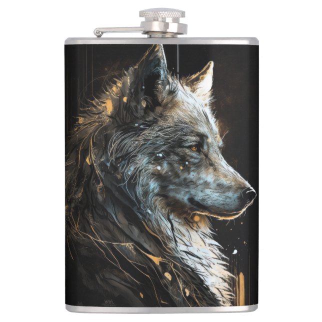 Cantil Wolf Portrait Animal Nature Wildlife Dark Painting (Frente)