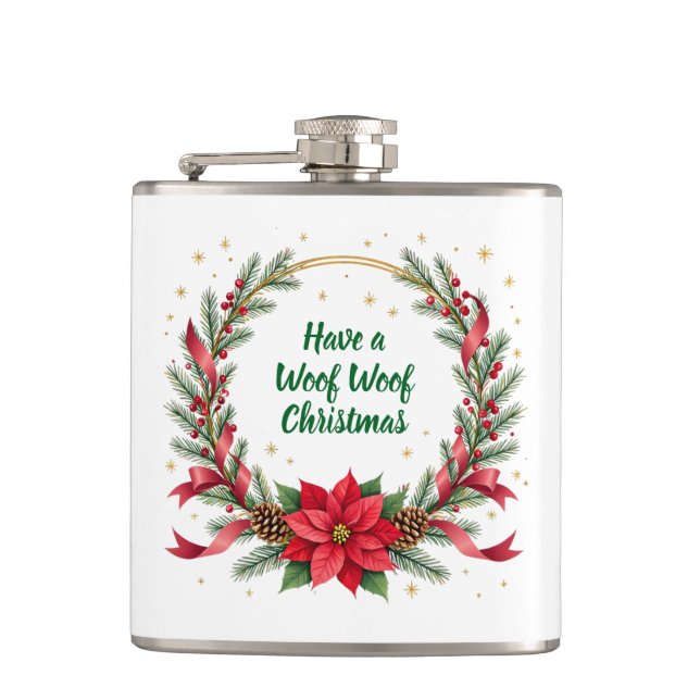Cantil Woof Woof Christmas Flask - Customizable Text  (Frente)