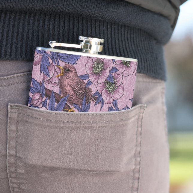 Cantil Wren e hellebore, rosa e violeta (In Situ)