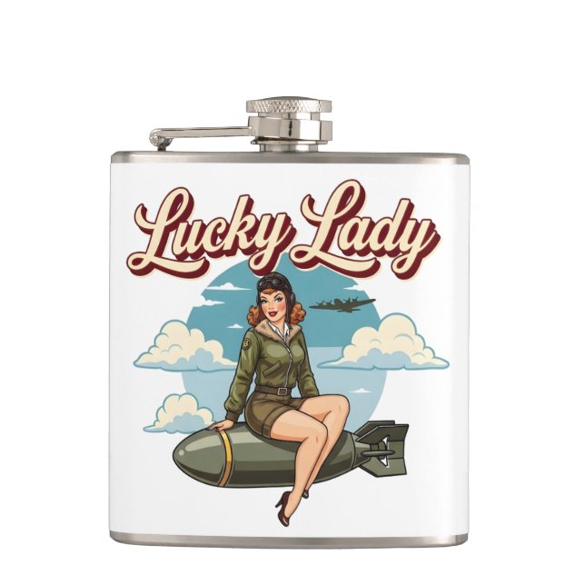 Cantil WWII Bomber "Lucky Lady" Nose Art (Frente)