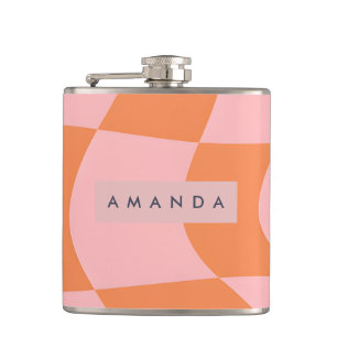 Cantil Xadrez Laranja e Rosa Retro Ondulado Personalizado