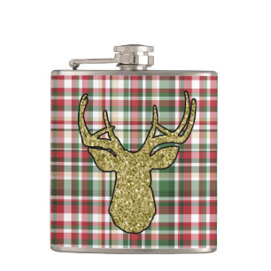 Cantil Xadrez XMAS de Natal Tartan Dourado Deer Buck Flas