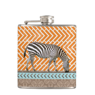 Cantil Zebra Orange Chevrons Tan Blue Hip Flask
