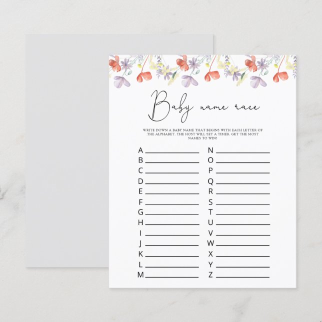 Cantinhos selvagens Jogo de raça do nome do bebê (Frente/Verso)