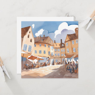 Canto da Cidade Europeia   Cartão de Pintura em Aq