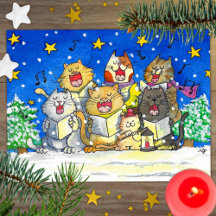 Cantores de Cat Carol Cartão postal Engraçado e bo