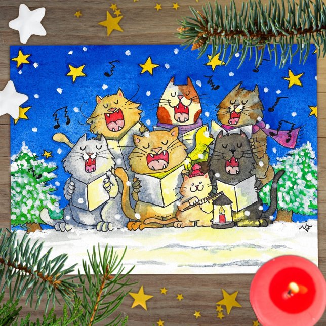 Cantores de Natal de Gatos Cartão Postal Divertido (Criador carregado)