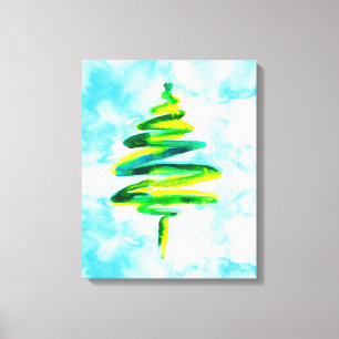 Canvas abstrato de aquarela de árvore de Natal azu
