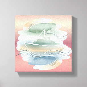 Canvas abstrato - Sandy Beige, Dusty Blue & O