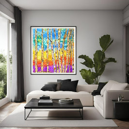 Canvas Bonita e Colorida das Árvores Aspen 24x24"