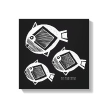 Canvas branca de tinta preta de peixe antigo