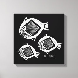 Canvas branca de tinta preta de peixe antigo