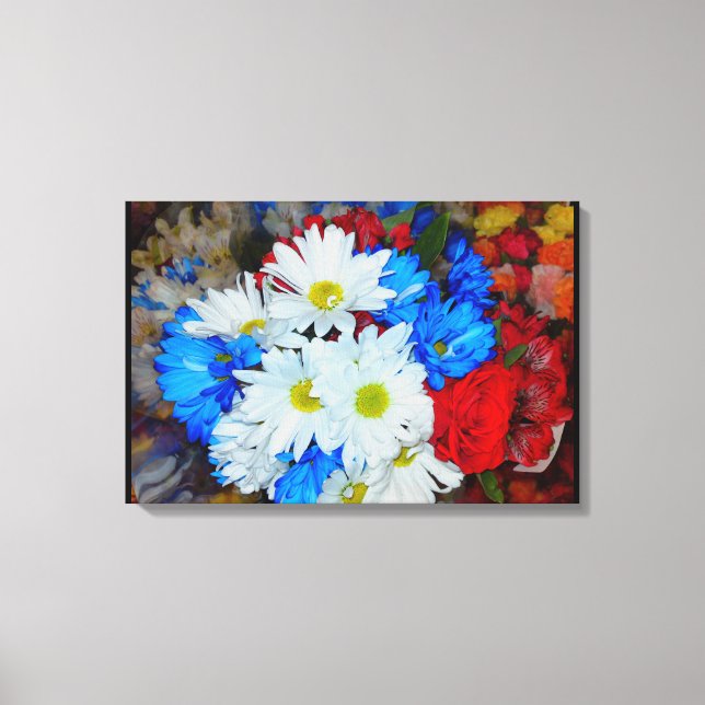 Canvas brilhante de Flores Brancas e Azuis (Frente)