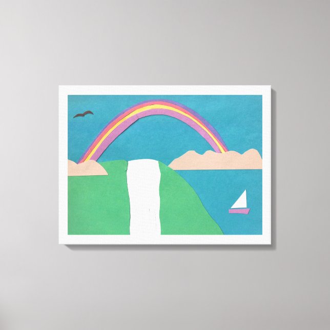 Canvas com arco-íris e cena de queda d'água (Frente)