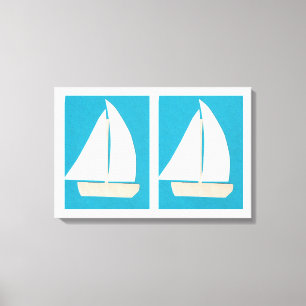 Canvas com embarcações à vela num fundo turquesa