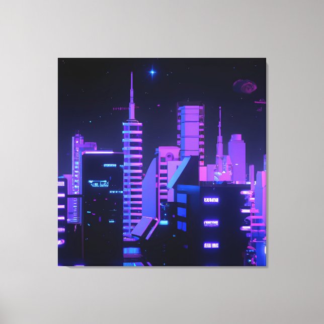 Canvas de arte da IA da cidade roxa Cyberpunk (Frente)