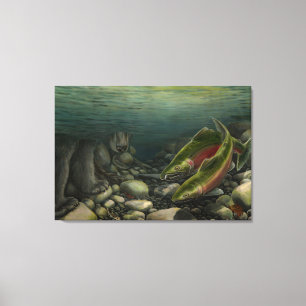 Canvas de Arte de Peixe Coho Salmão w. Impressão d