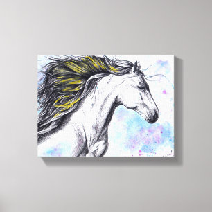 Canvas de arte em tinta de cor aquática de cavalo