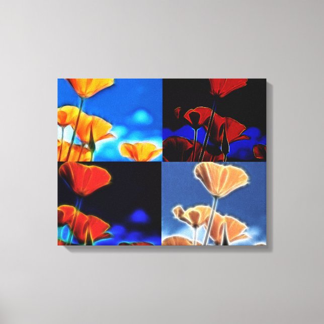 Canvas de Arte Quadtych de Poppies Grandes (Frente)