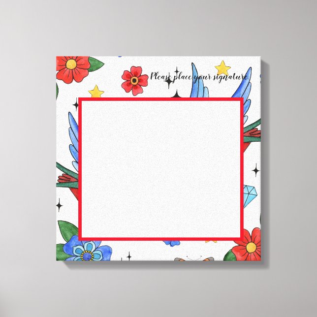 canvas de assinatura de 20"x20" Tatuagem de pássar (Frente)