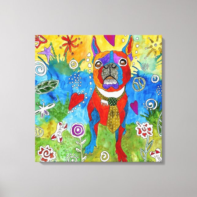 Canvas de Boston Terrier 20x20 (personalizável) (Frente)