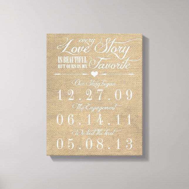Canvas de Casamento da História Rustic Burlap (Frente)