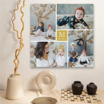 Canvas de Colagem de Fotografias do Monograma da F<br><div class="desc">Colagem de 4 fotos organizada em um layout minimalista com o quadrado central com a primeira letra/alfabeto do nome da sua família, impressão. Este simples impressão de arte minimalista e moderno é adequado para um bebê, um formando, um aniversário de marcos, um querido animal de estimação, um casamento ou qualquer...</div>