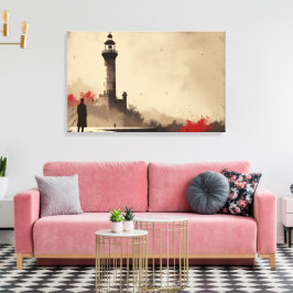 Canvas de farol minimalista com sotaques vermelhos