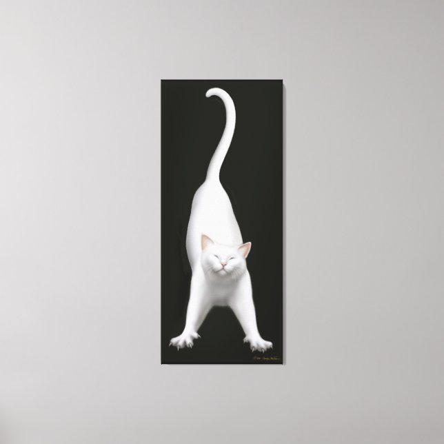 Canvas de Gatos Brancos Feliz Esticando (Frente)