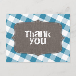 Canvas de Gingham Azul e Branco Obrigado Cartões p