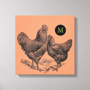Canvas De Grelha De Ilustração VINTAGE Hen Monog
