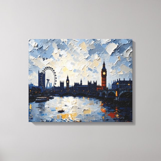 Canvas de Londres Skyline | Impasto de Tinta de Ól (Frente)