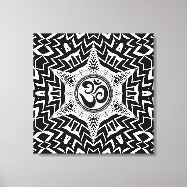 Canvas de Mandala de Estrela Om Preta+Branca (Frente)