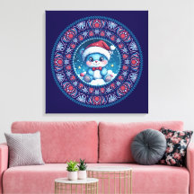 Canvas de Mandala de Urso Kawaii, de Natal Azul